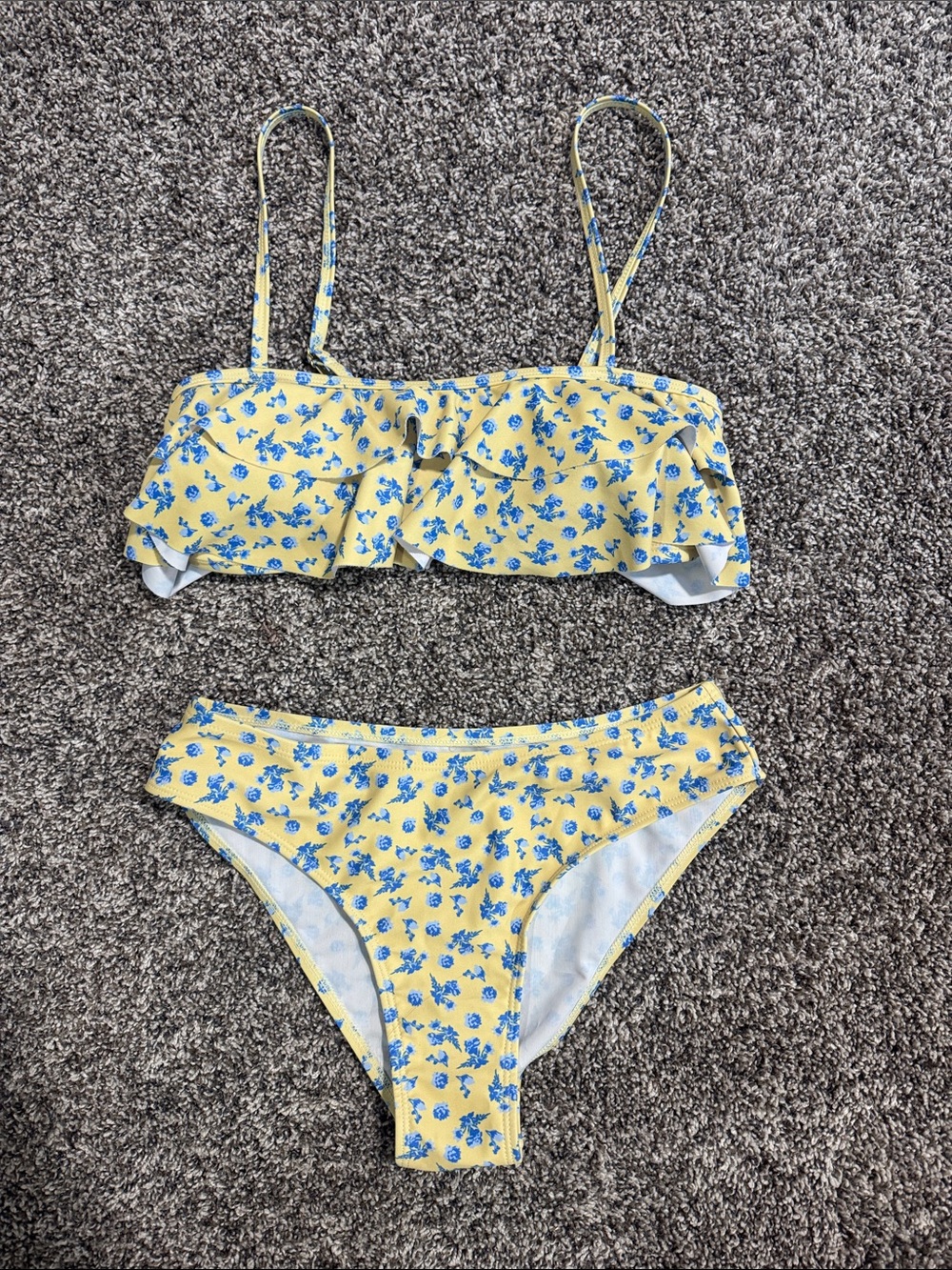 Yellow Floral Bikini Set with Blue Print